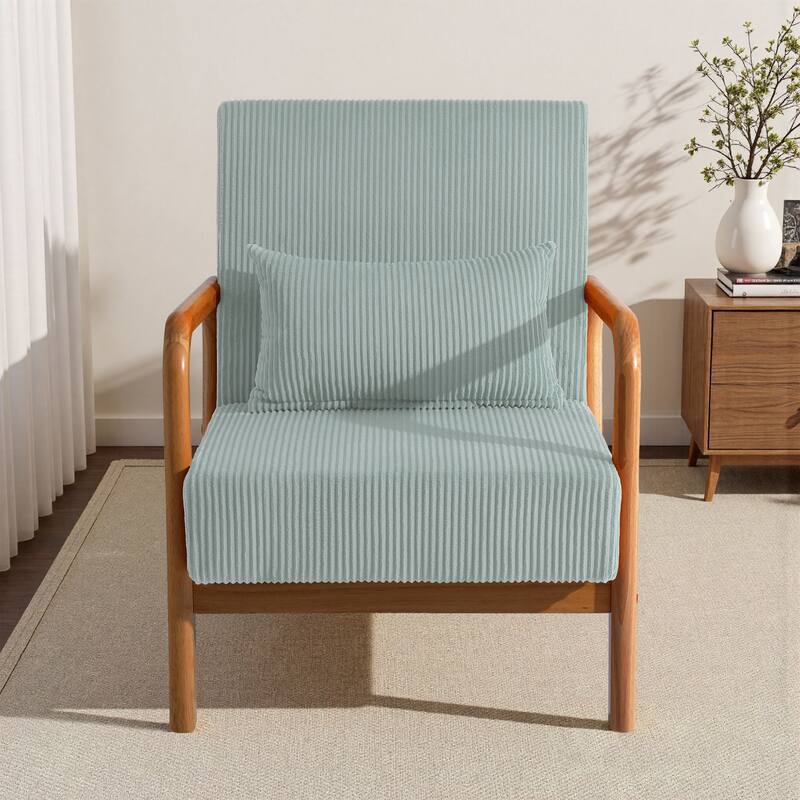 25" W Mid Century Upholstered Wood Accent Chair with Pillow