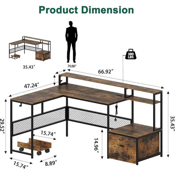 L Shaped Home Office Desk with Power Outlet and Led - Bed Bath & Beyond ...