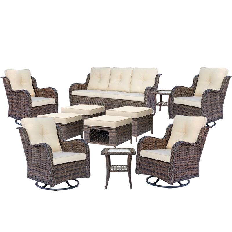 Outdoor Patio Furniture Set-Wicker Patio Conversation Swivel Chair Set