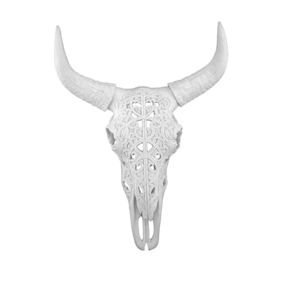 Carved White Bull Skull 17.75" 17.75"H