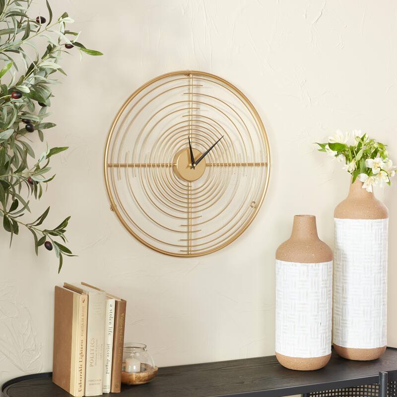 Metal Open Frame Swirl Decorative Wall Clock - Gold - Roche River Decor