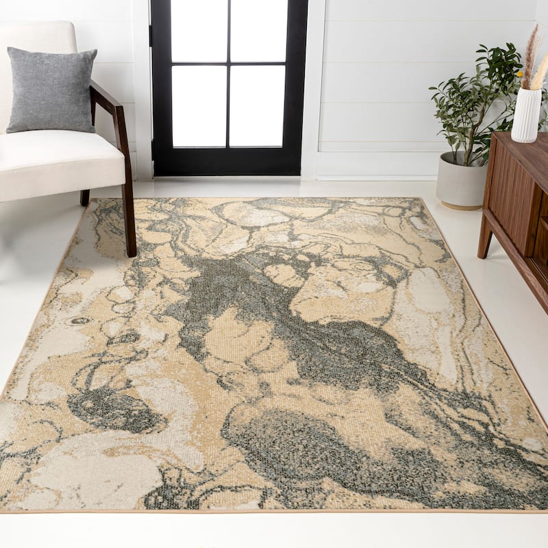 JONATHAN Y Giglio Abstract Marbled Modern Area Rug - 5 X 8 - Gold/Gray