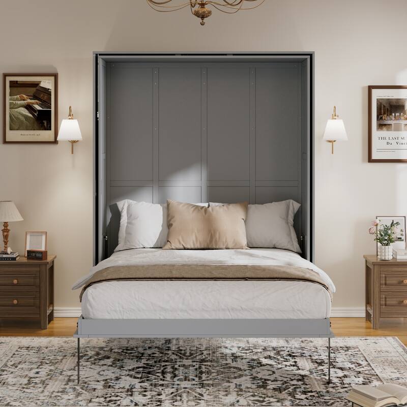Rotating Queen Murphy Bed with Hidden Storage, Space-Saving Wall Bed for Home Office