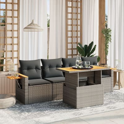 vidaXL Garden Sofa Set Grey PE rattan Large Adjustable Armrests - 21.7 x 39.4 x 28.7