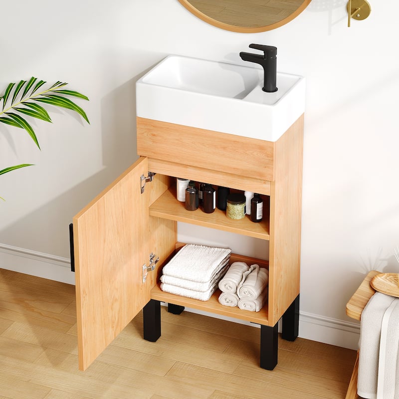 Moasis 16.2" Free-Standing Single Bathroom Vanity with Ceramic Basin