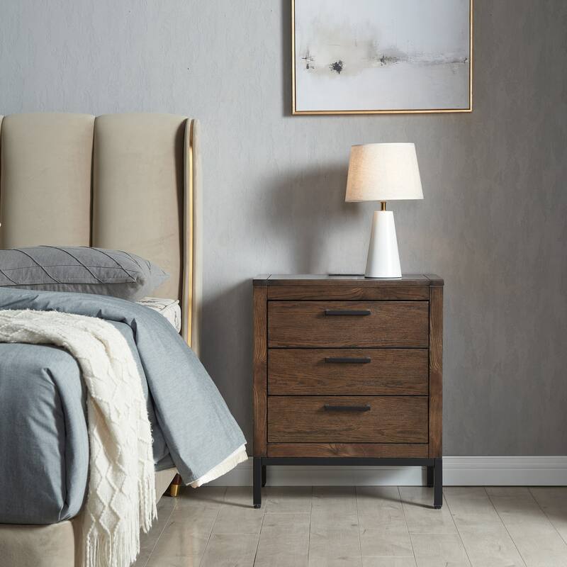 Leick Home Tableau Solid Wood Rustic Modern Three Drawer Nightstand - Distressed Riverstone - Wood