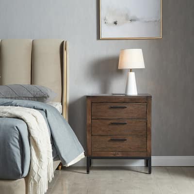 Leick Home Tableau Solid Wood Rustic Modern Three Drawer Nightstand