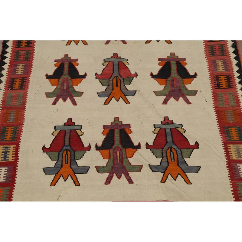 Vegetable Dye Kilim Qashqai Persian Antique Rug Flatweave Wool Carpet - 5'0"x 7'9"