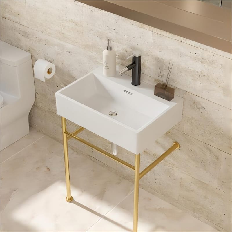 Dornberg 24" Bathroom Ceramic Console Sink White Basin and Legs with Overflow - White Basin Gold Legs