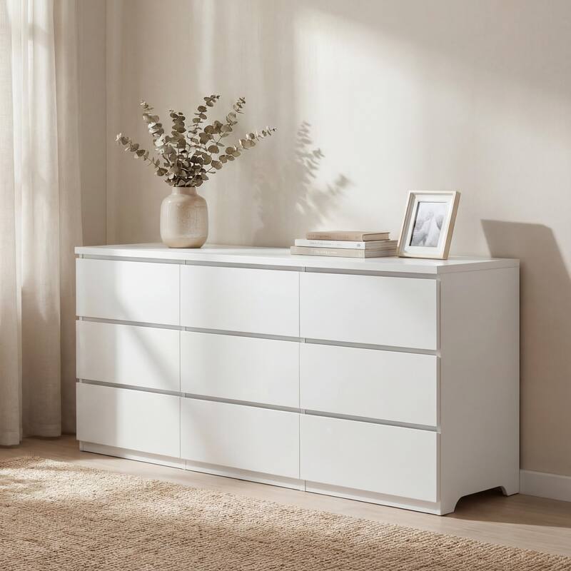 63" Wooden Dresser Cabinet with 9 Drawers, Entryway Chest of Drawers Dressing Table TV Console Table