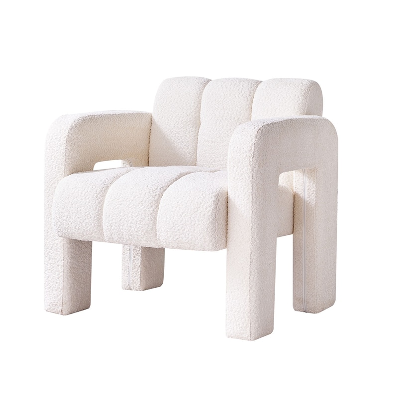 Boucle Accent Chair with Solid Wood Frame and High-Density Foam