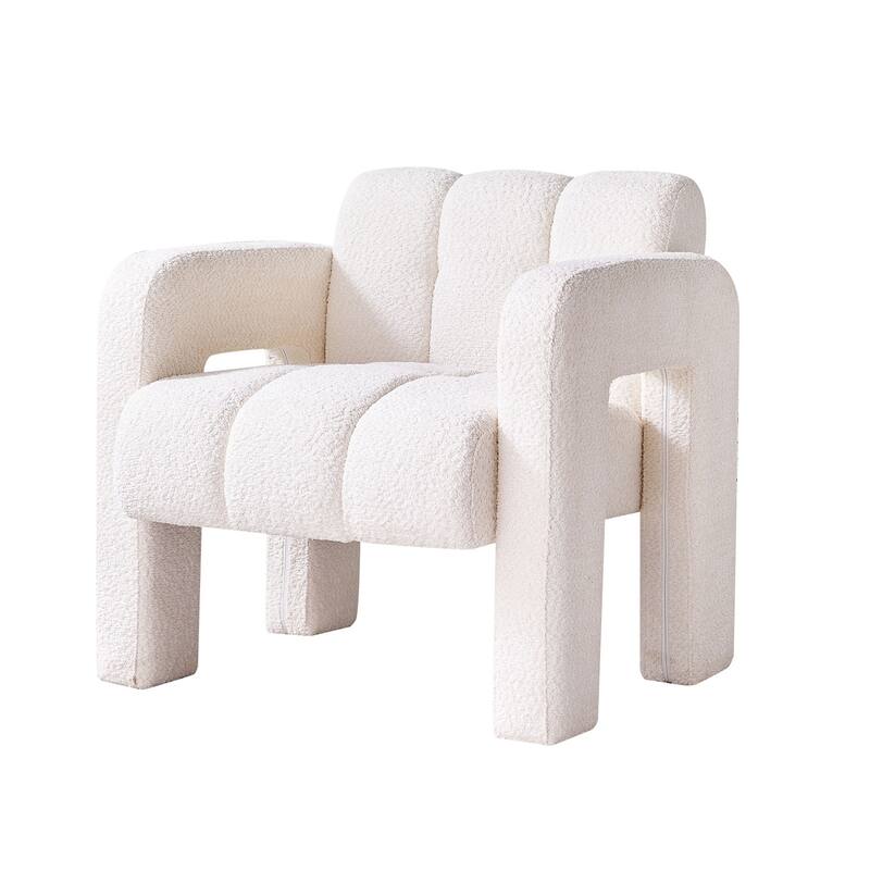 Boucle Upholstered Square Accent Chair, Ergonomic Lounge Reading Chair, Single Sofa Chair with Backrest & Armrest