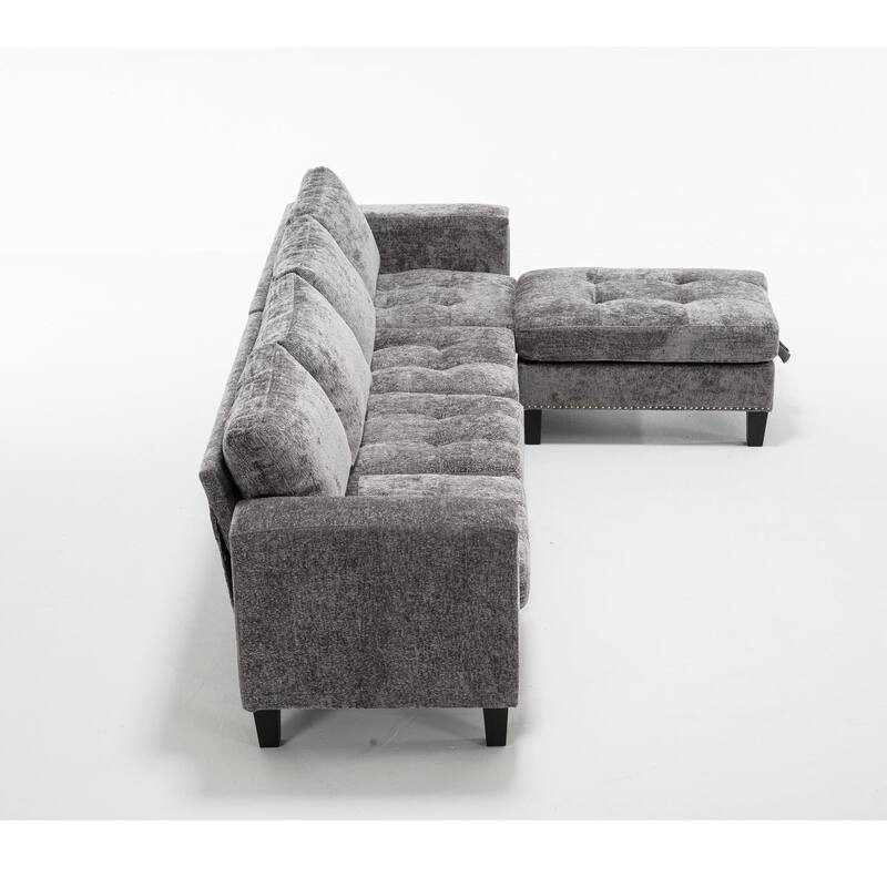 Grey 104.5'' L-Shaped Modular 5-Seater Sectional Sofa with Storage Ottoman, Reversible Chaise, and 4 Comfortable Back Cushions