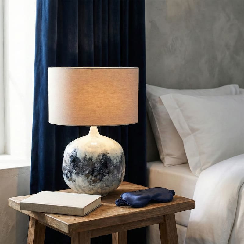 Modern Metal Base Table Lamp with Linen Shade - 28" Multi