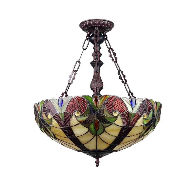 Tiffany-Style Victorian Design 2-light Dark Bronze Convertible Pendant/ Semi-Flush Mount - Dark Bronze