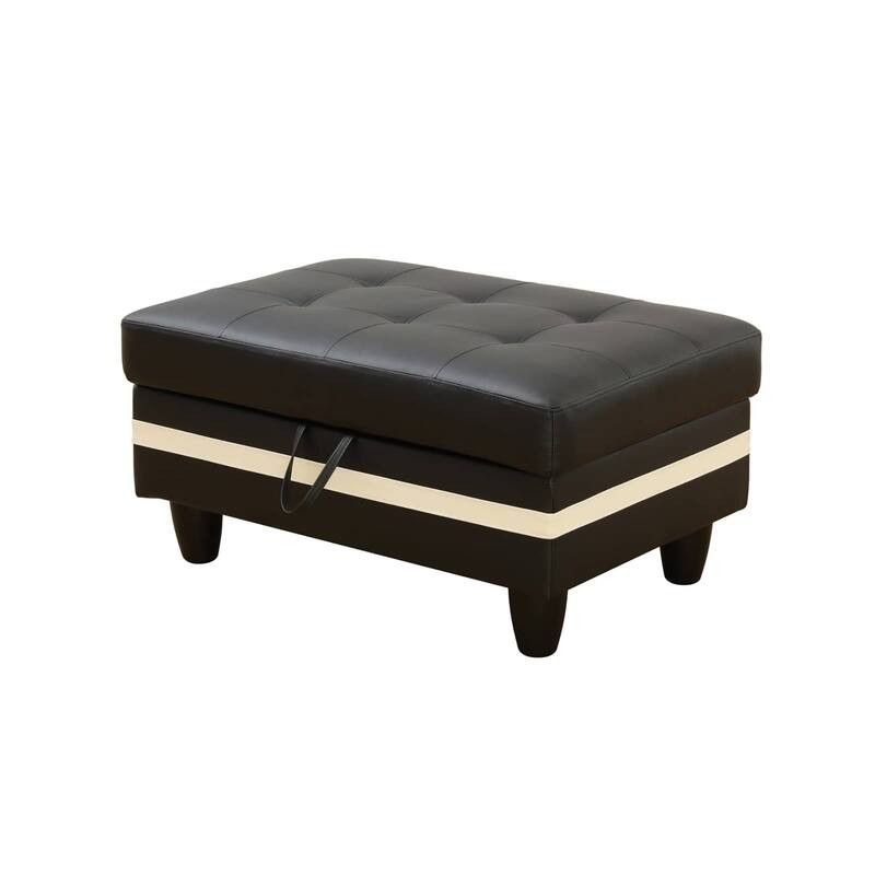 Black Faux Leather Storage Ottoman