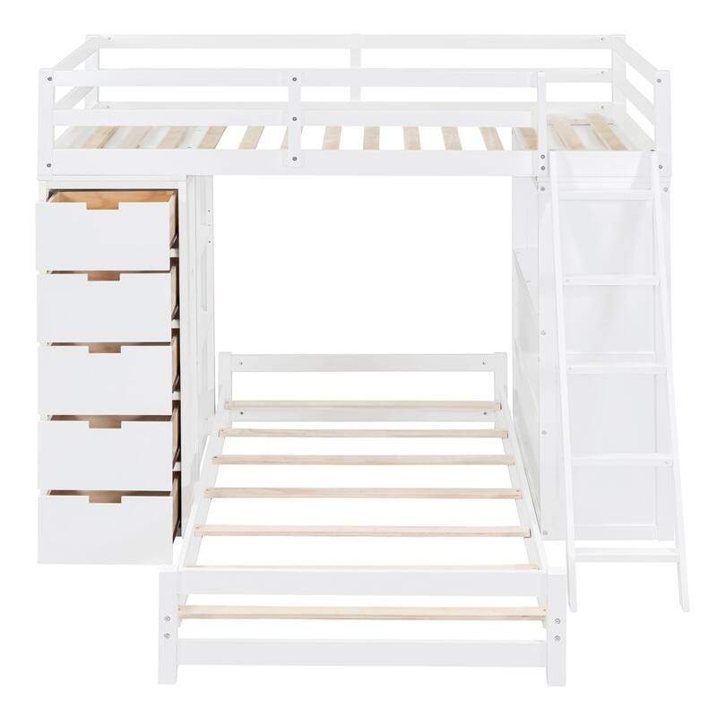Merax Twin over Twin Bunk Bed with LED Light and USB Ports, 5 drawers