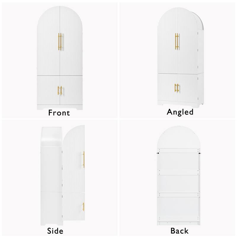 72" Tall Arched Kitchen Pantry Cabinet with 8 Door Shelves, Fluted Storage Cabinets with 3 Adjustable Shelves, Hidden Drawer