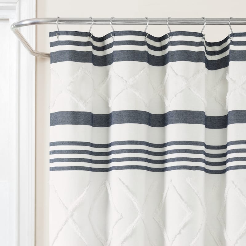 Lush Decor Urban Diamond Stripe Woven Tufted Eco-Friendly Recycled Cotton Shower Curtain Single