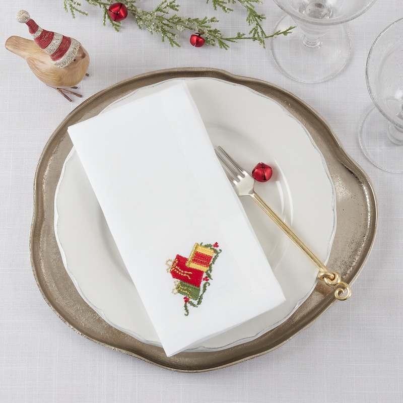 Embroidered Table Napkins With Gifts Design (Set of 4) - 20"x20"