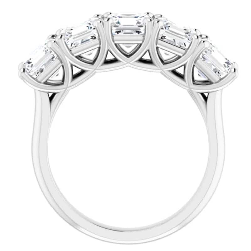 5Ct Asscher Cut Moissanite Five Stone Wedding Ring Anniversary Band White Gold