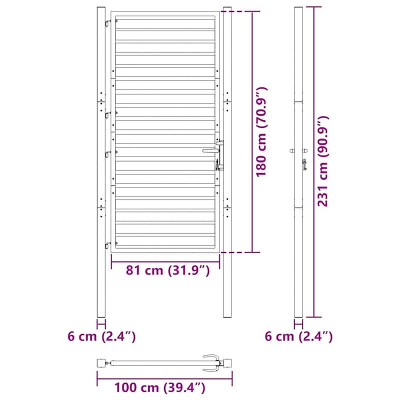 vidaXL Patio Gate Lockable Black 39.4x47.2" Aluminium