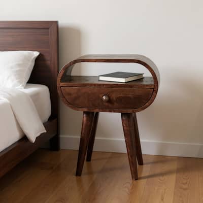HomeRoots 21" Walnut Solid Wood Oval One Drawer Nightstand