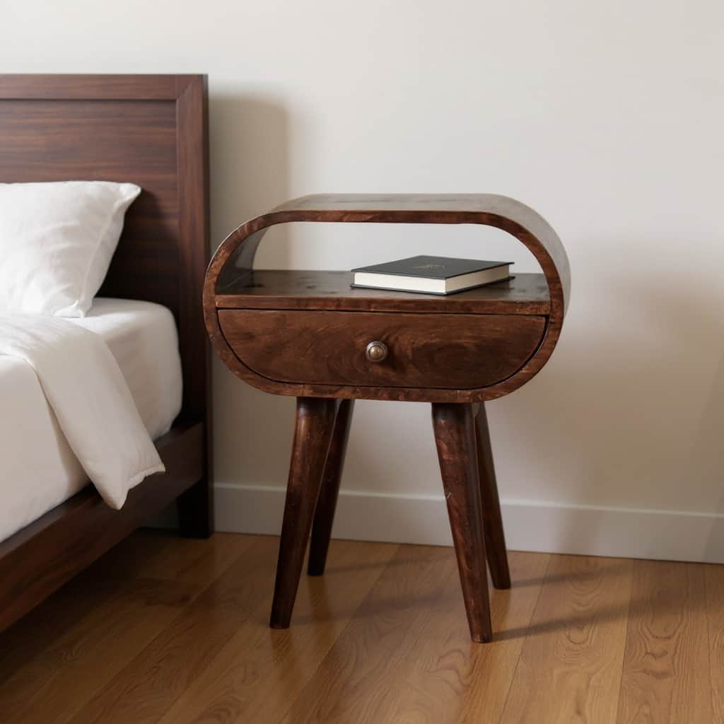 HomeRoots 21" Walnut Solid Wood Oval One Drawer Nightstand