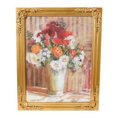 Vintage Reproduction Floral Print with Solid Wood Frame - Multi-Color