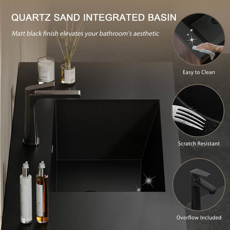 GDFStudio - Weston 60-Inch Floating Double Bathroom Vanity with Quartz Sand Basins and Fluted Storage Drawers