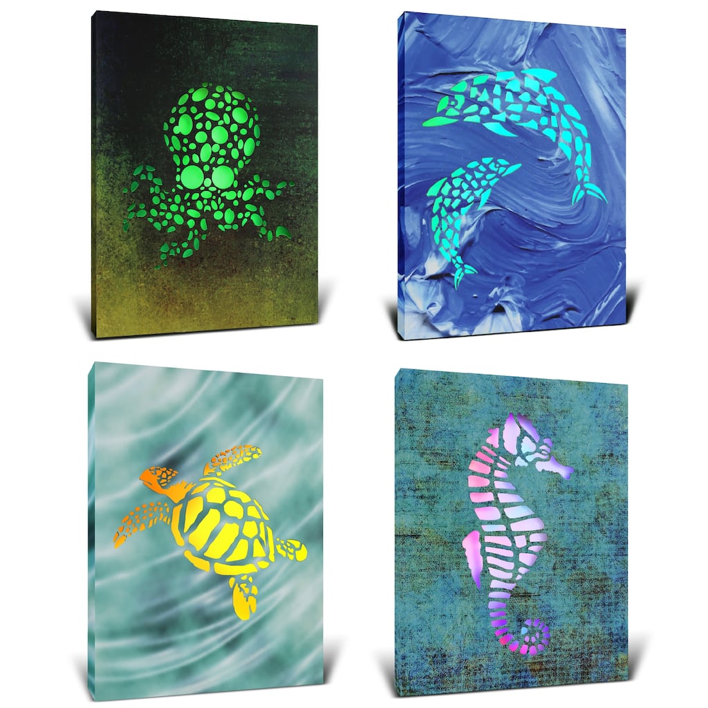 CoTa Global Seahorse, Dolphin, Sea Turtle, Octopus Light LED Wall Art - 15.75 x 11.9 x 1 inches