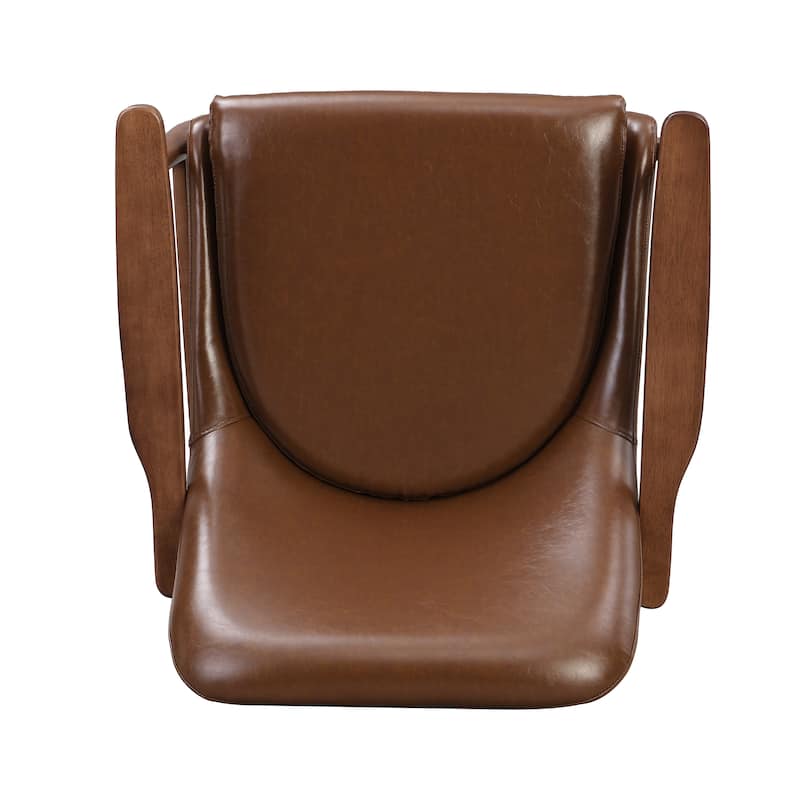 Faux Leather Mid-Century Accent Chairs (Set of 2) with Cushioned Seats, Solid Wood Frames, and Brass-Tipped Legs