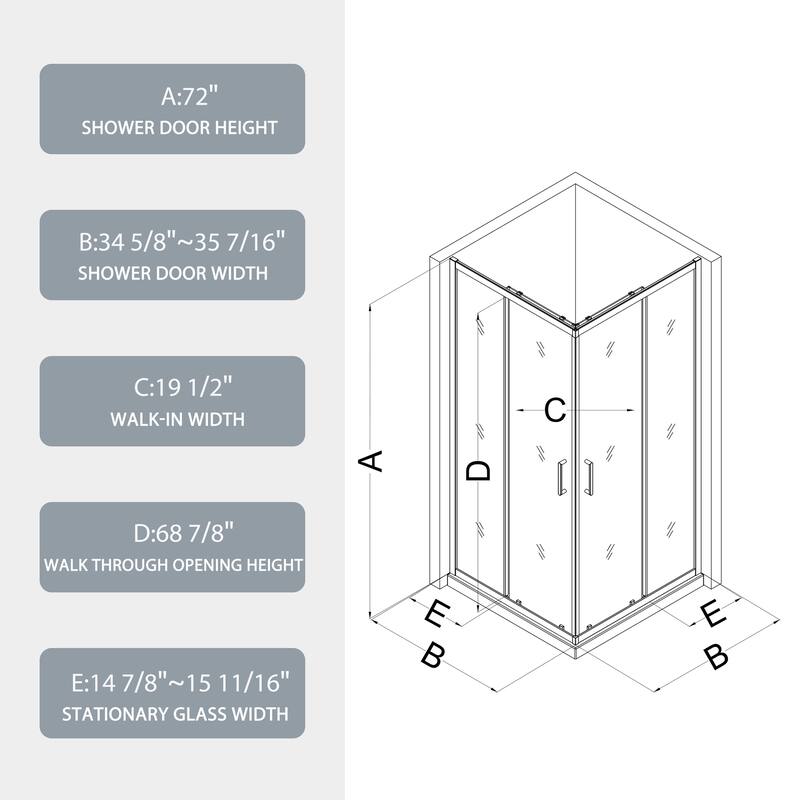 36 in. W x 72 in. H Sliding Corner Framed Shower Door in Matte Black Finish - 36" x 72"
