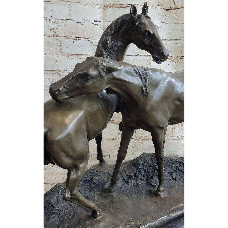 Hand Made Two Loving Horses By French Artist P.J Mene Genuine Bronze Statue