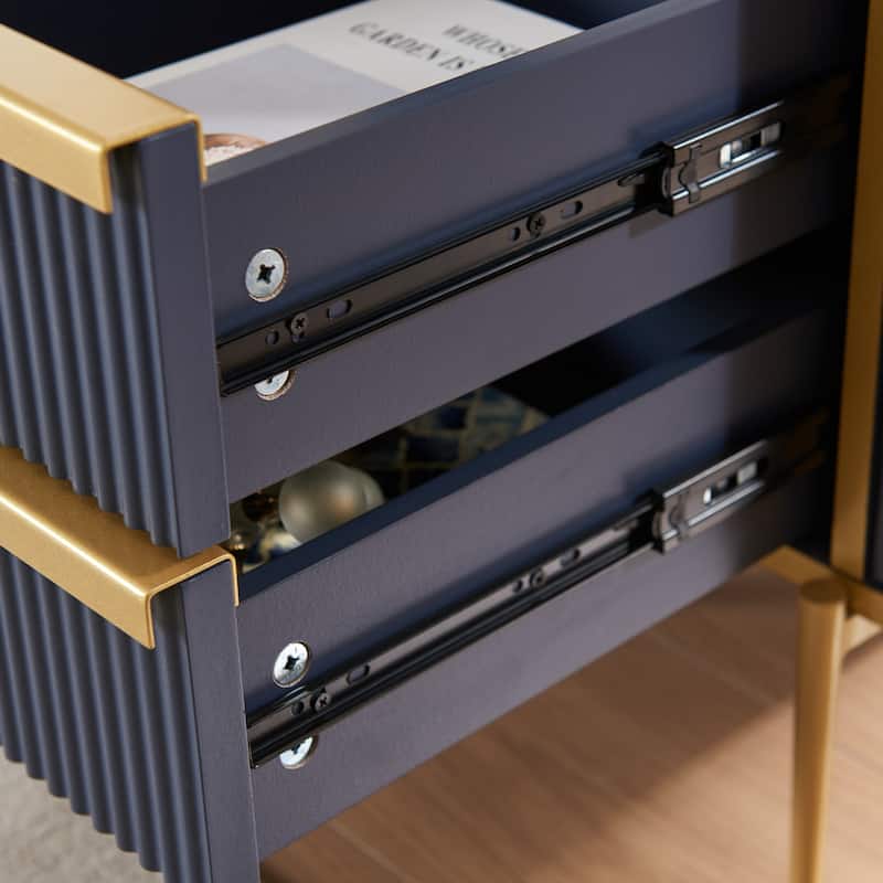 Modern Fluted Nightstand Set of 2 with Charging Station, End table