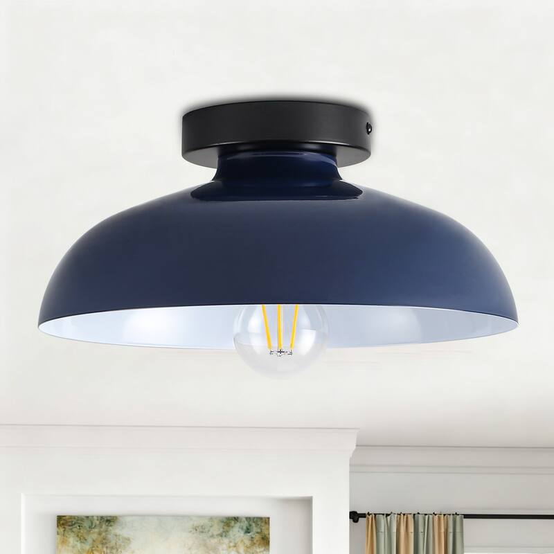 Semi Flush Mount Ceiling Light, Modern Ceiling Light Fixture for Kitchen Island Dining Room Foyer Hallway Porch Barn Loft - Navy Blue - 1 Pack