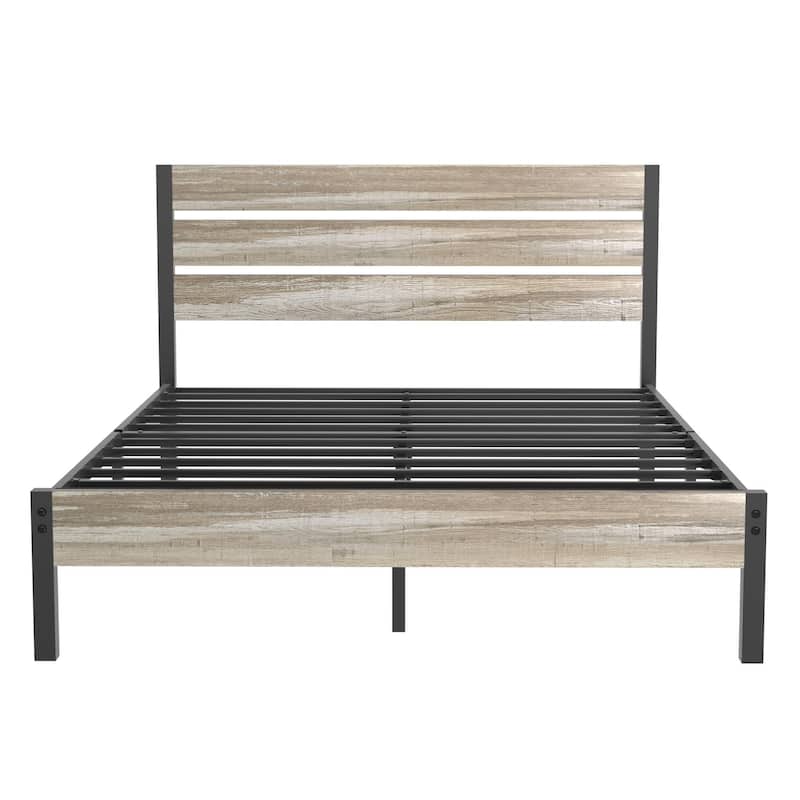VECELO Industrial Wood Bed Frame with Headboard, Twin Size Beds/Full Size Beds/Queen Size Beds