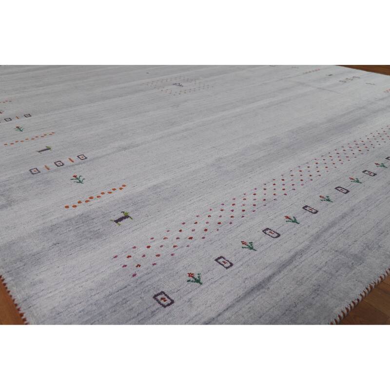 Hand Knotted Oriental 100% Wool Carpet Tribal Animal Pictorial Greys & Charcoal Gabbeh Area Rug - 9' 9'' X 8' 2''