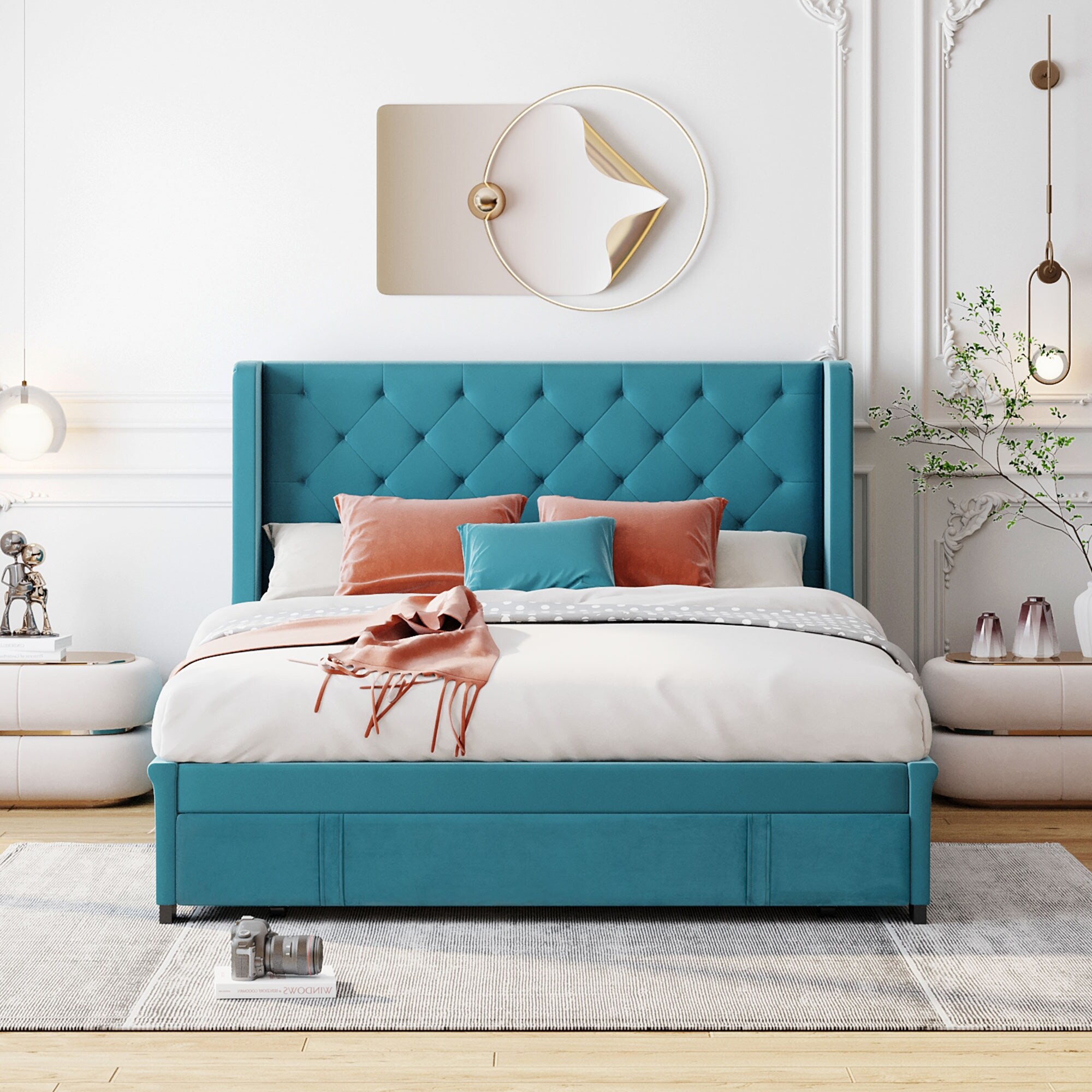 Wingback upholstered platform bed online