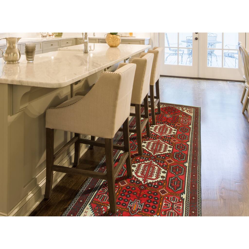 Fine Vintage Distressed Apolonio Red/Ivory Runner - 3'9" x 10'3"