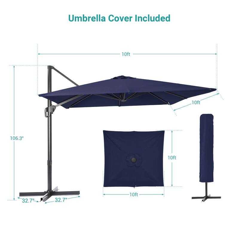 BONOSUKI 10x10FT Cantilever Patio Umbrella Infinite Angle Adjustment