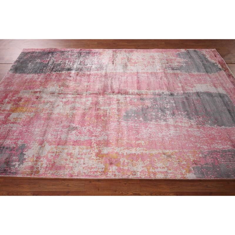 Contemporary Abstract Indian Area Rug Hand-Knotted Modern Wool Carpet - 5'11"x 8'11"