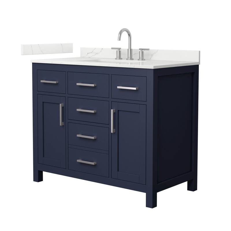 Wyndham Collection WCG2424-42S-QTZ-US3MXX Beckett 42" Free Standing - Dark Blue / Giotto Quartz Top / Brushed Nickel