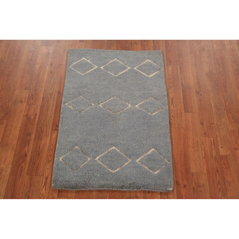 Contemporary Moroccan Oriental Foyer Rug Handmade Wool Carpet - 2'0"x 3'0"