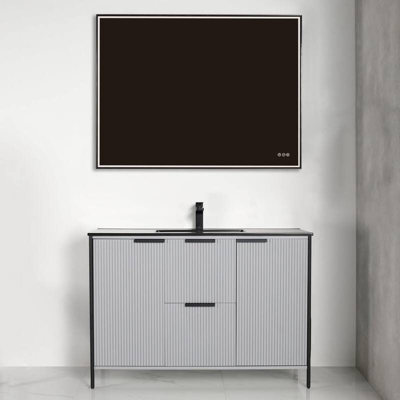 Blossom Annecy 48" Freestanding Bathroom Vanity w/ Black Ceramic Sink - Metal Finish - Metal Grey