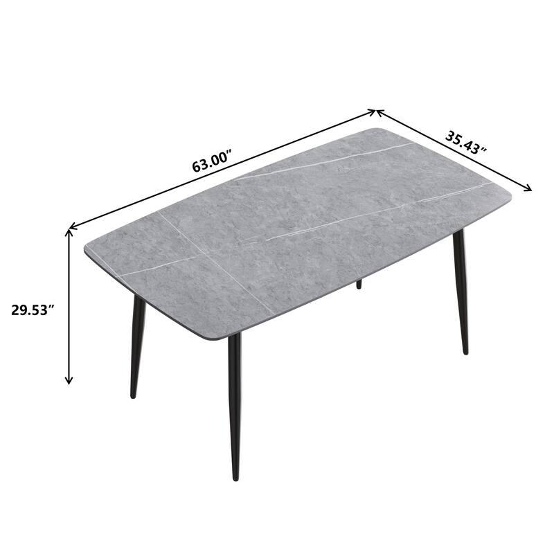 63" Modern Sintered Stone Dining Table,Solid Black Carbon Steel Base