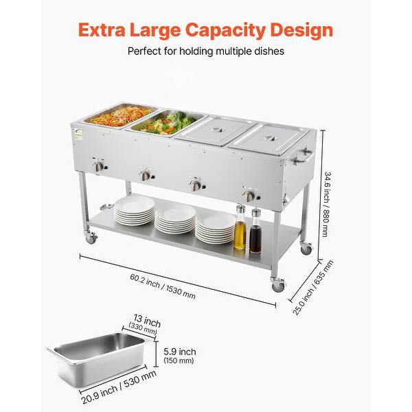 dimension image slide 2 of 4, UIMOSO Commercial Propane Steam Table,LP Gas Outdoor Soup Warmer with Drain Valve and Wheels,Stainless Steel Propane Food Warmer