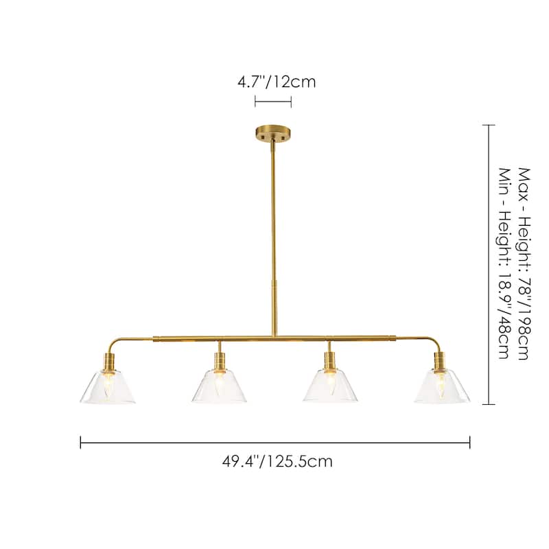 4-Light Vintage Brass and Clear Glass Linear Pendant for Dining Room - 4 Light