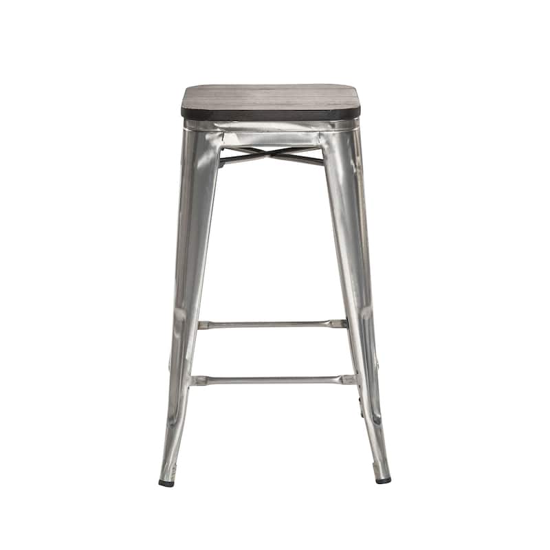 Rustic Metal Bar Stools with Wooden Tops (26in)(Set of 4) - Set of 4 - Counter Height/Counter height