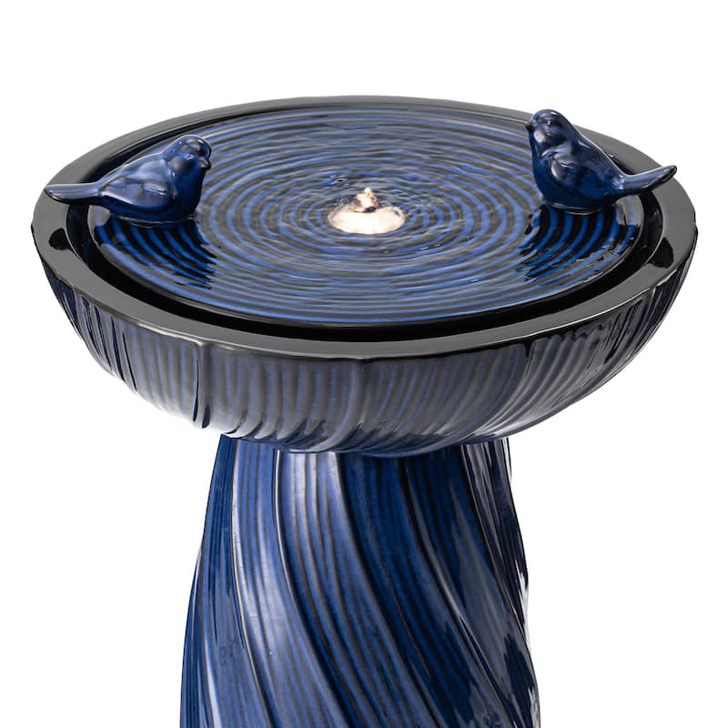 Glitzhome 27.5"H Two Birds Embossed Ceramic LED Birdbath Patio Outdoor Fountain